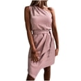 thumbnail image 2 of Chbgutlmr One Shoulder Mini Dress for Women Sleeveless Tie Front Irregular Hem Ruched Bodycon Dress Casual Summer Elegant Dress, 2 of 9