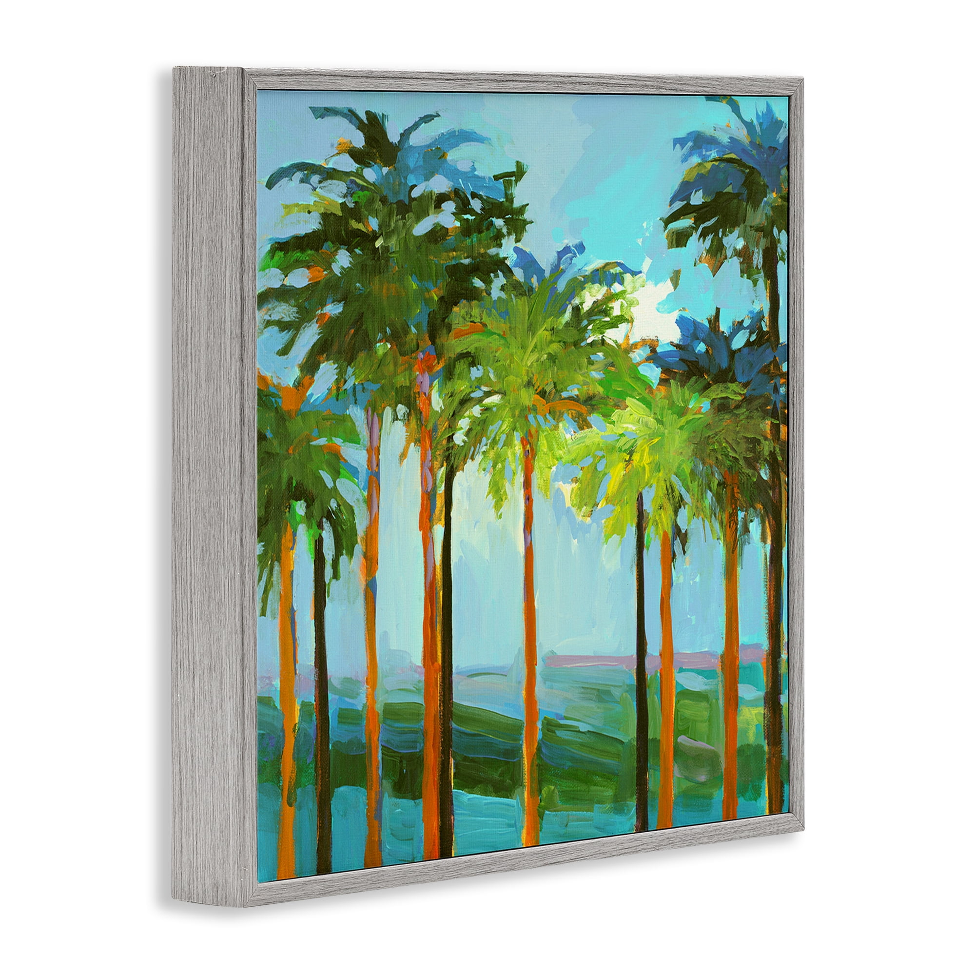 Stupell Industries Tall Palms Abstraction Coastal Painting Gray Framed Art Print Wall Art, 24 x 24