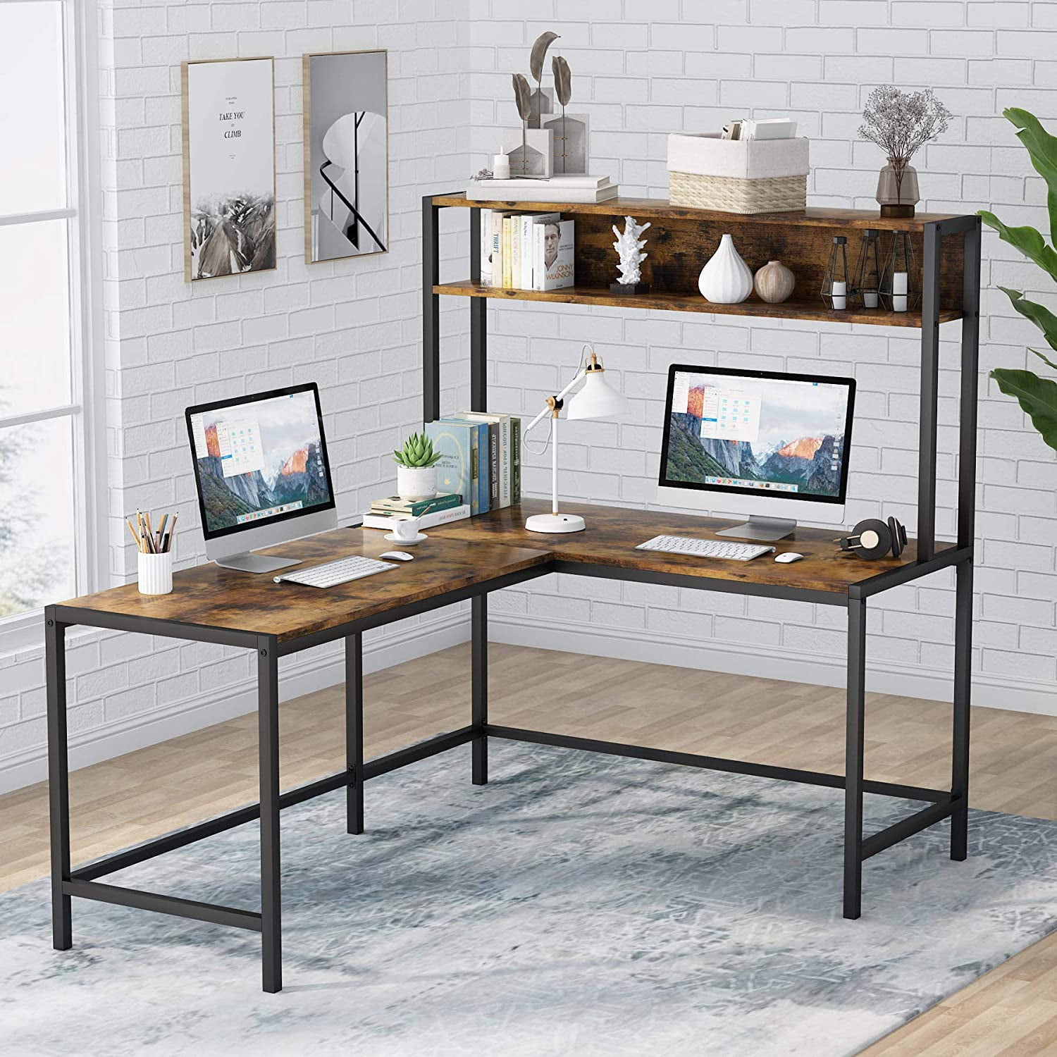 Tribesigns L Shaped Desk with Hutch, Computer Writing Desk with Storage