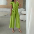 thumbnail image 5 of purcolt Womens Dressy Casual Jumpsuits Ruffled Short Sleeve V Neck Belted Wide Leg Pants Romper One Piece Trendy Outfits, 5 of 5