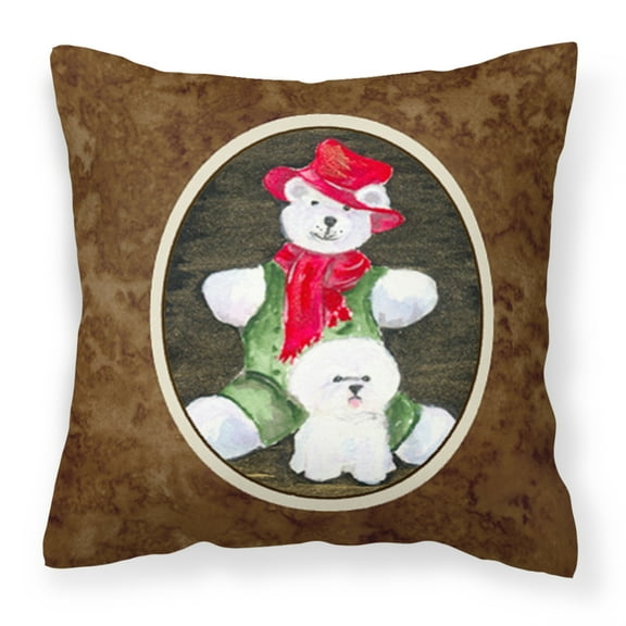 Carolines Treasures SS8948PW1414 Bichon Frise with Teddy Bear Fabric Decorative Pillow, 14Hx14W, multicolor