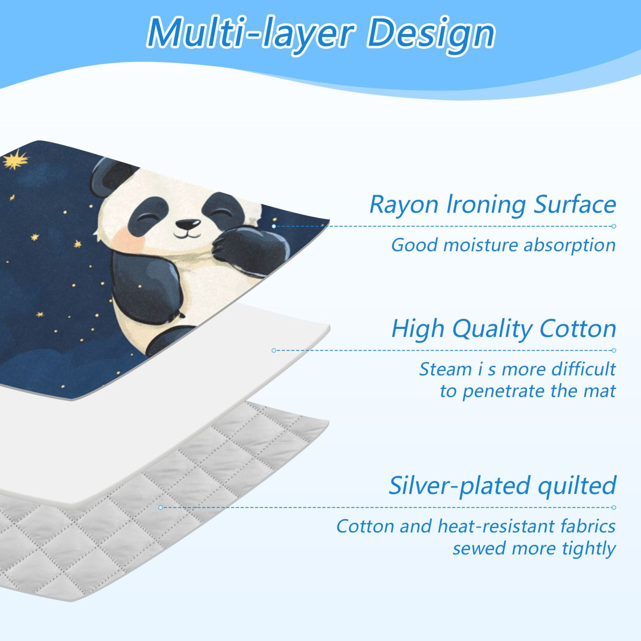 Pandas Sleeping on Clouds Stars Cartoon Ironing Mat Blanket Portable Travel Ironing Pad Heat Resistant Pad 47.2" x 27.6”