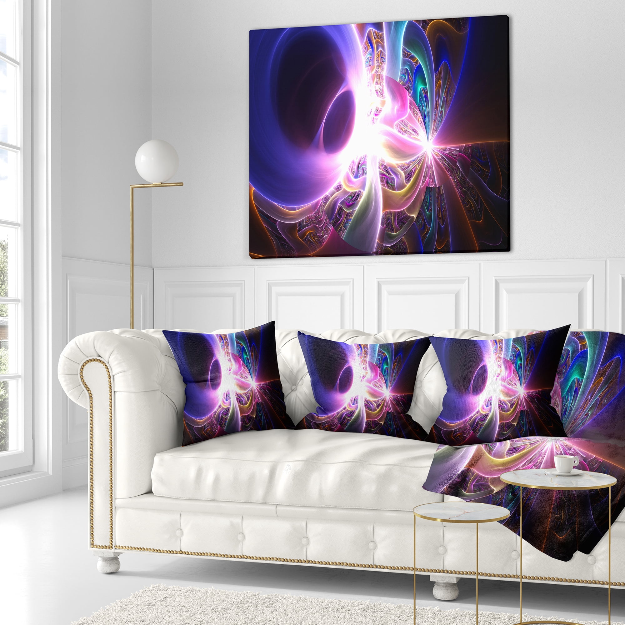 Designart Glowing Purple Design on Black - Abstract Throw Pillow - 16x16