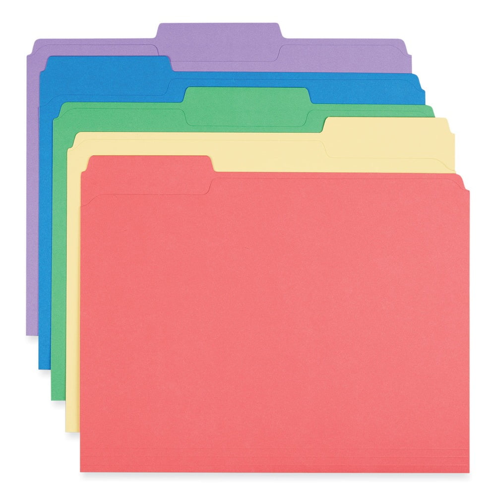 Universal UNV16166 Reinforced 1/3-Cut Assorted Top-Tab File Folders - Letter Size, Assorted Colors (100/Box)