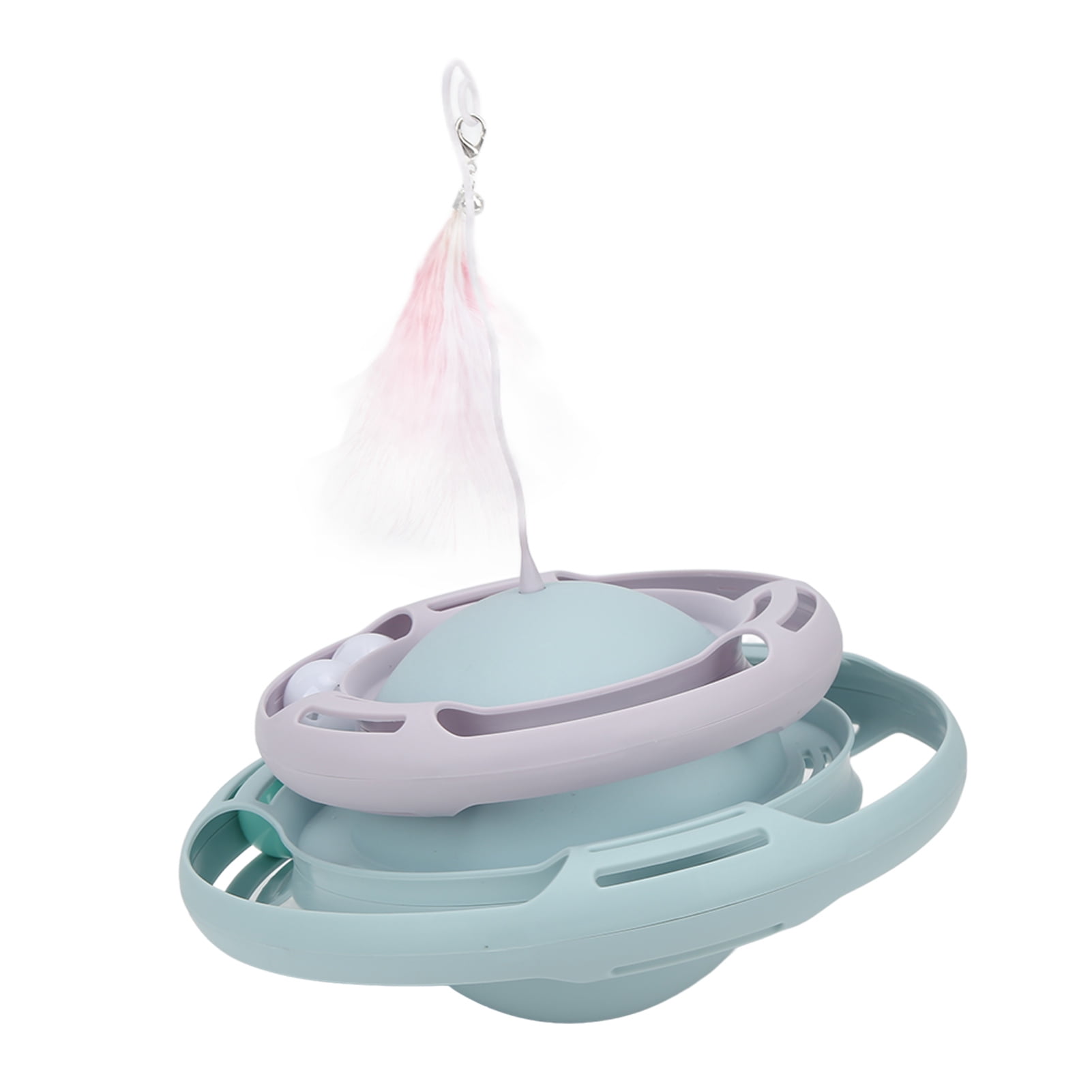 BIMZUC Interactive Cat Turntable Toy with Teaser Wand, Puzzle Track Ball Kitten Toys, Light Blue/Purple, 9.8 in / 25 cm