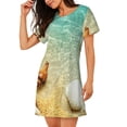 thumbnail image 2 of Easygdp Starfish And Seashell On The Beach Camisón de manga corta para mujer, informal, estampado, 2 of 6