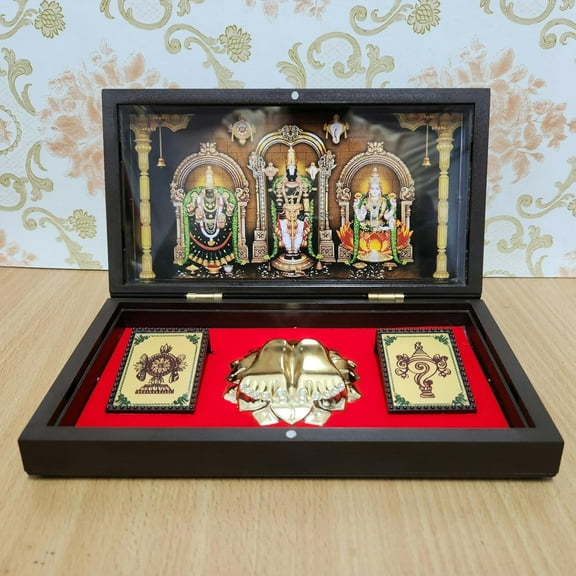 Tirupati Balaji | Venkateswara Swamy Photo Frame with Charan Paduka Pocket Temple for Diwali Gift,House Warming Gifts Return Gift Puja Box (Tirupati Balaji)