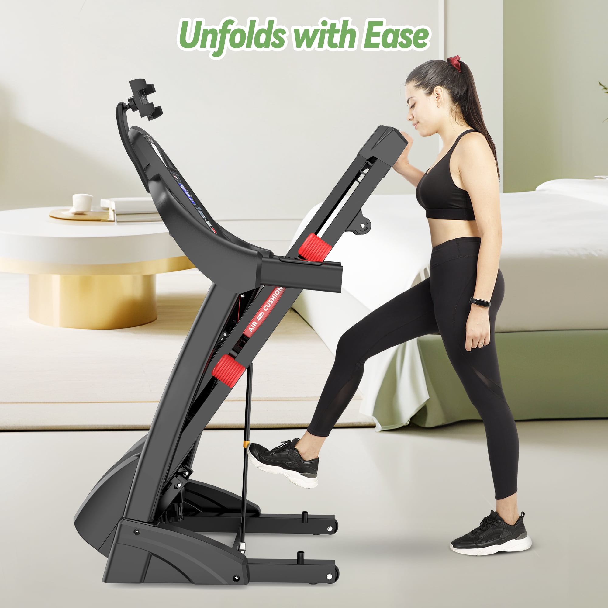 Qvamodo 4.5HP Treadmill for Home, Folding Treadmill with 20-Level Auto Incline,12 MPH Portable Treadmill 300 LB Capacity, Foldable Treadmill with 64+3+3+3 Programs Bluetooth, LED Display, APP Control