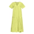 thumbnail image 5 of B91xZ Robes Printemps Été Col Carré Manches Courtes Fendue Robe Cuisse Couleur Unie Robe Midi Ligne A, Jaune S, 5 of 5