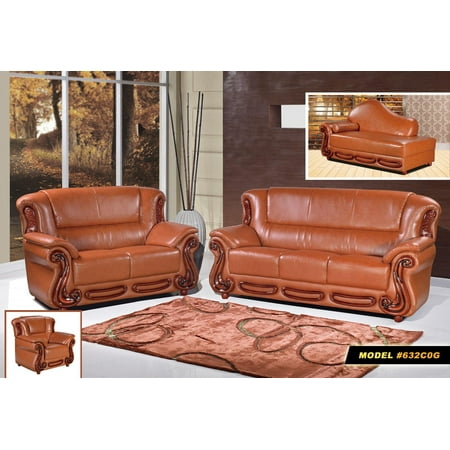 Meridian Cherry - Meridian 632 Traditional Cognac Bonded Leather Rich Cherry Living Room Sofa