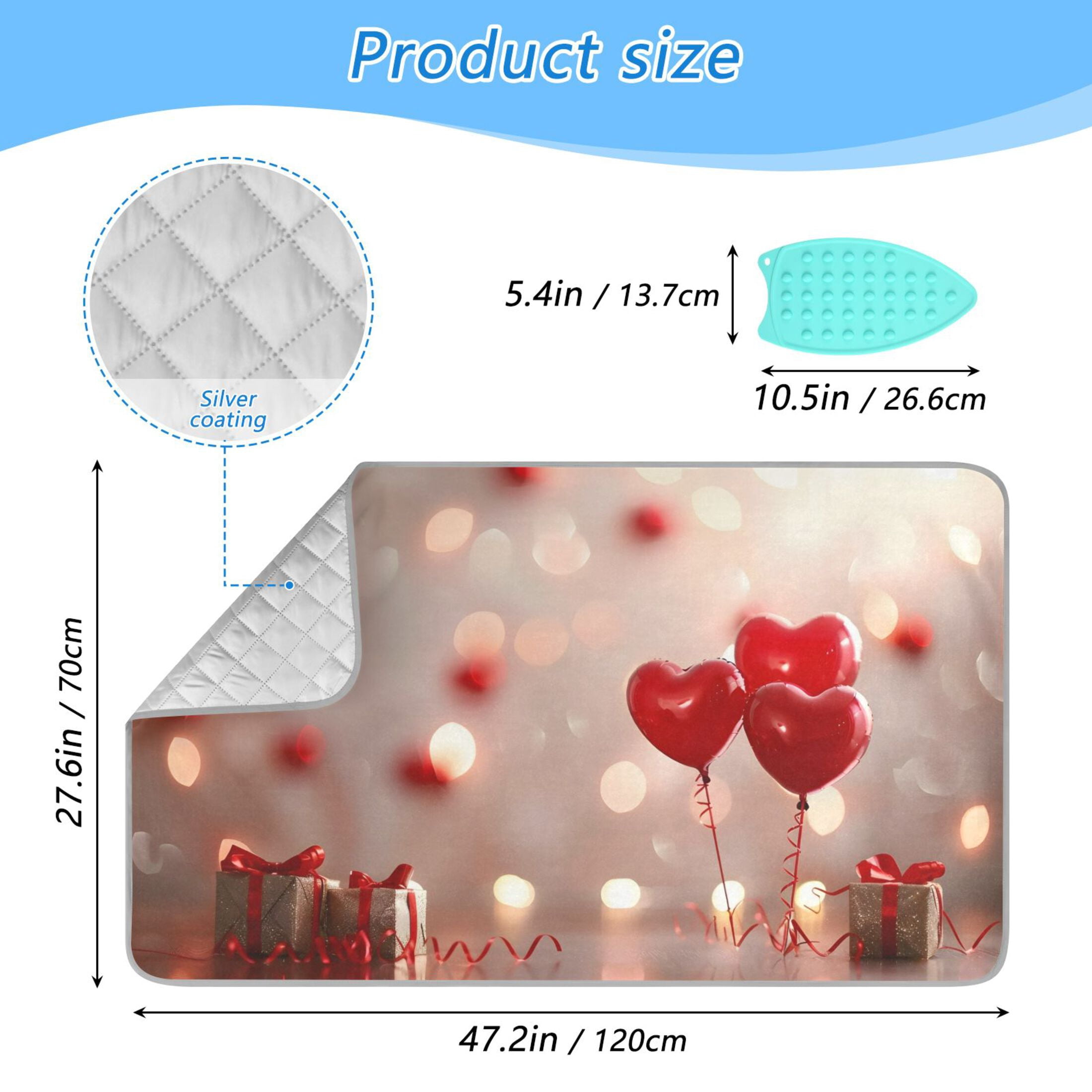 Heart Shape Balloons Gifts Spots Valentine Ironing Mat Blanket Portable Travel Ironing Pad Heat Resistant Pad 47.2" x 27.6”