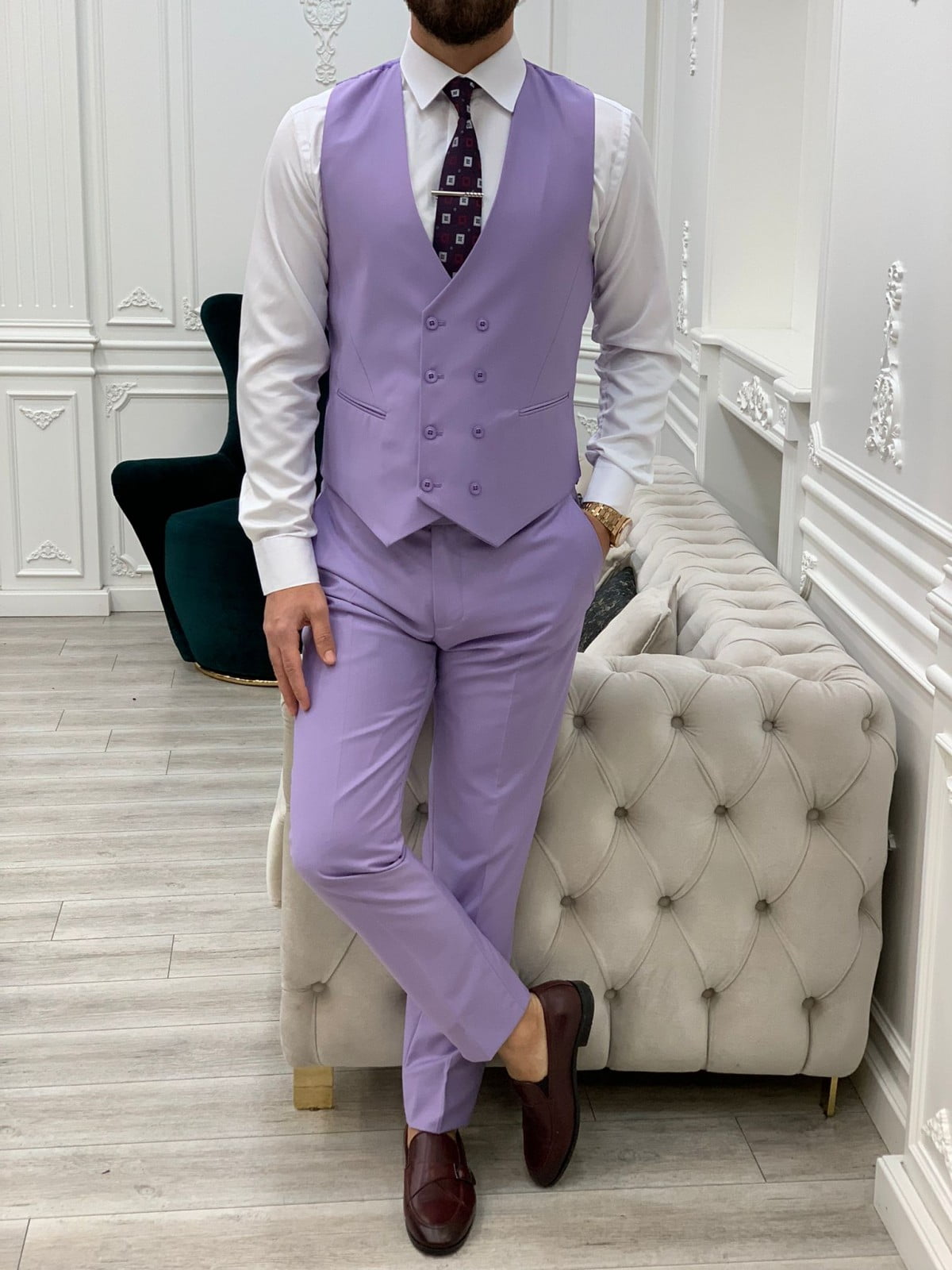 Men's Purple Slim Fit Three Piece Wedding Suit with Ghana Ubuy