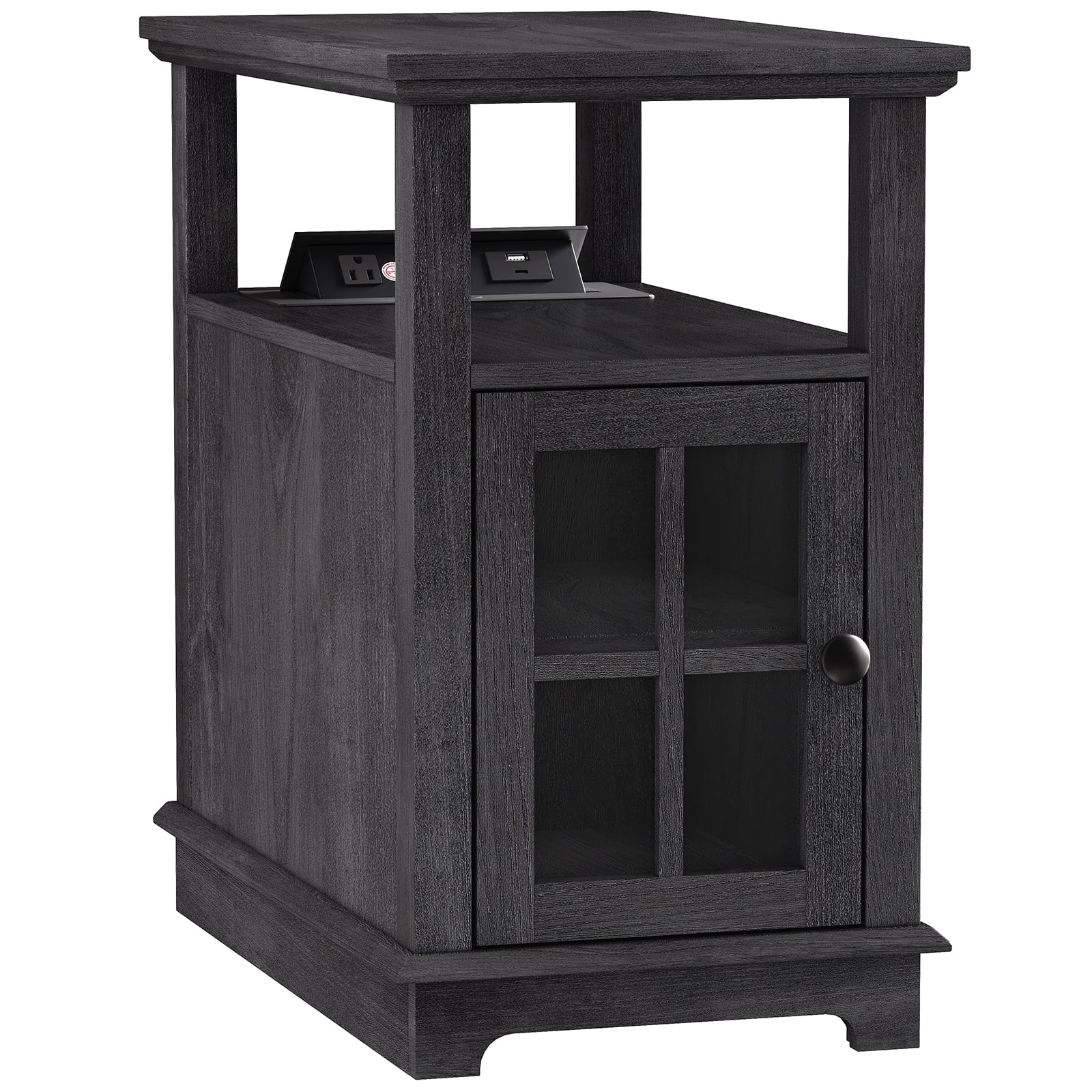 FAGAGA End Tables for Living Room,Wooden Nightstand for Bedroom with Charging Station,Blackgrey