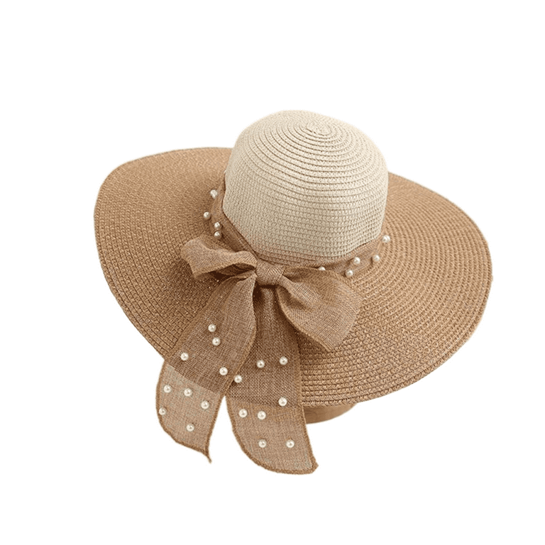 Empire Cove Womens Wide Brim Straw Hat Floppy Sun Hat Panama Fedora Summer, Ribbon Tan