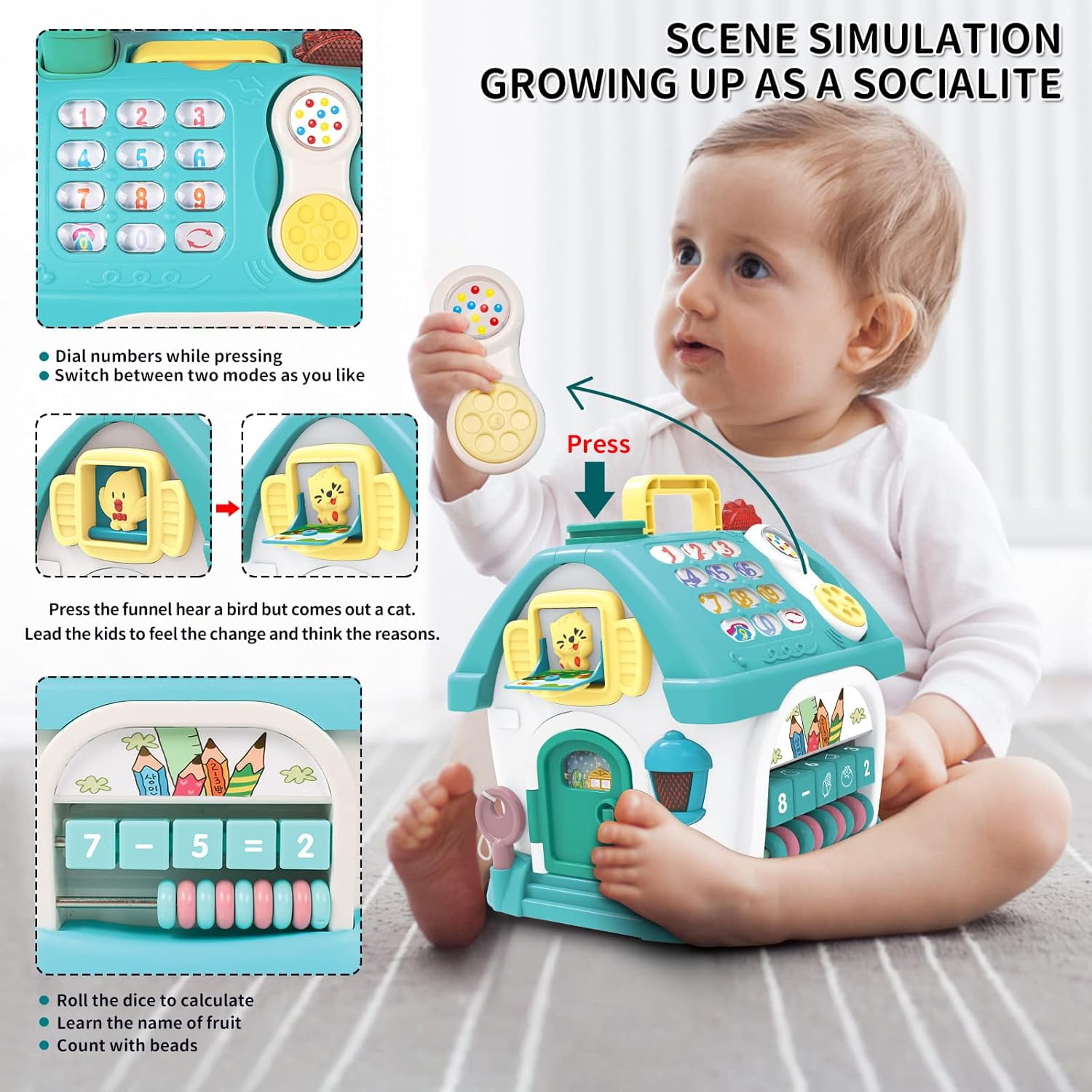 Montessori Musical Activity Cube for 1-3 Year Olds - 8-in-1 Educational Baby Toy with Lights, Sounds & Piano, First Birthday Gift for Toddlers Boys Girls
