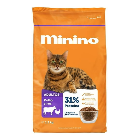 Alimento para Gato Minino Adulto Pollo y Res 1.3 Kg