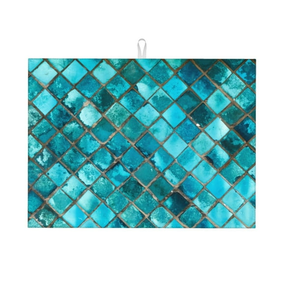 Fotbe Square Glass Mosaic Alfombrilla de Secado para Cocina con Estampado, 18x24 Pulgadas