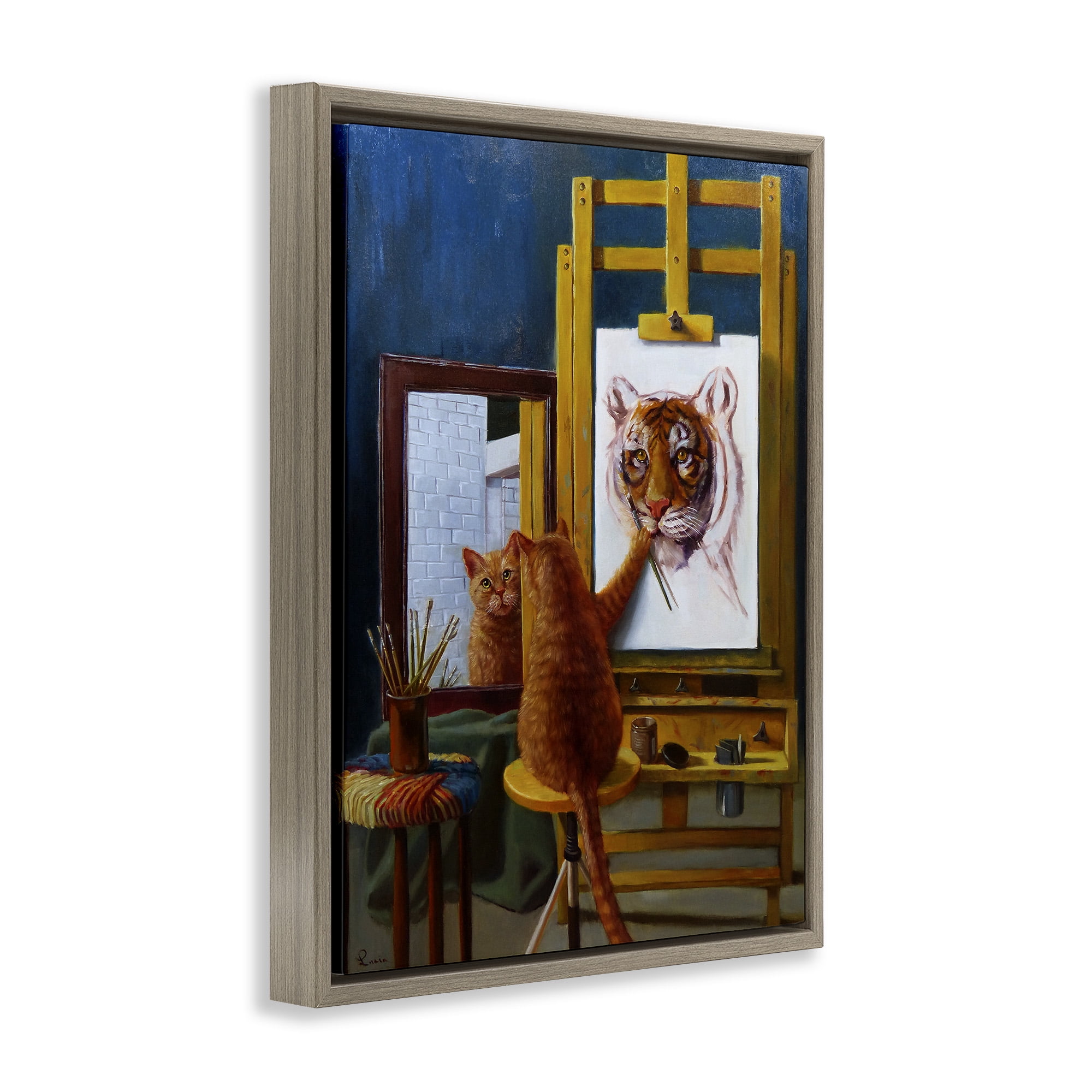 Stupell Industries Cat Confidence Self Portrait Typography Painting Brown Floater Framed Canvas Art Print Wall Art, 25 x 31