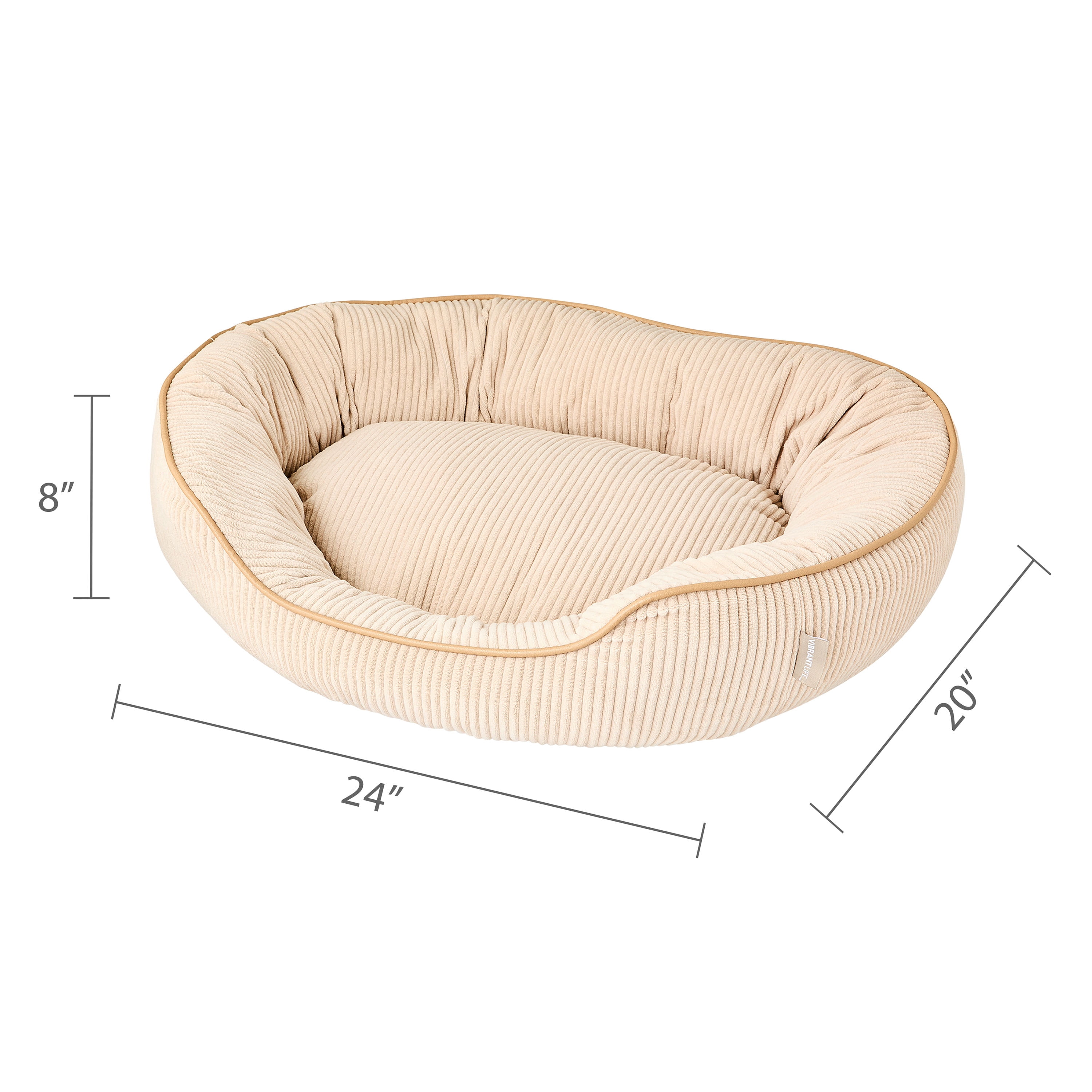 Vibrant Life Medium Oval Corduroy Cuddler Pet Bed, Tan, 24" x 20"