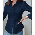 thumbnail image 6 of Women Button Down Shirts Long Sleeve Collared Office Work Blouses Beach Tops with Pockets Dark Blue M, 6 of 8