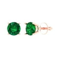 thumbnail image 2 of 1.5 Ct Round Cut Studs Green Emerald 18K Rose Solid Solid Gold Everyday Dainty Earrings Screw Back, 2 of 7