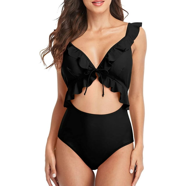 Womens One Piece Ruffle Cut Out Swimsuits Strappy Monokinis Bathing Suits