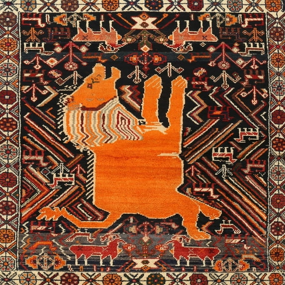 Ahgly Company Indoor Square Traditional Red Animal Area Rugs, 5' Square
