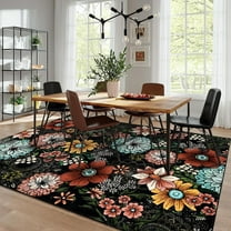 BLEUM CADE Boho Floral Area Rugs for Living Room 5x7, Washable Soft Faux Wool Rug Carpet for Bedroom