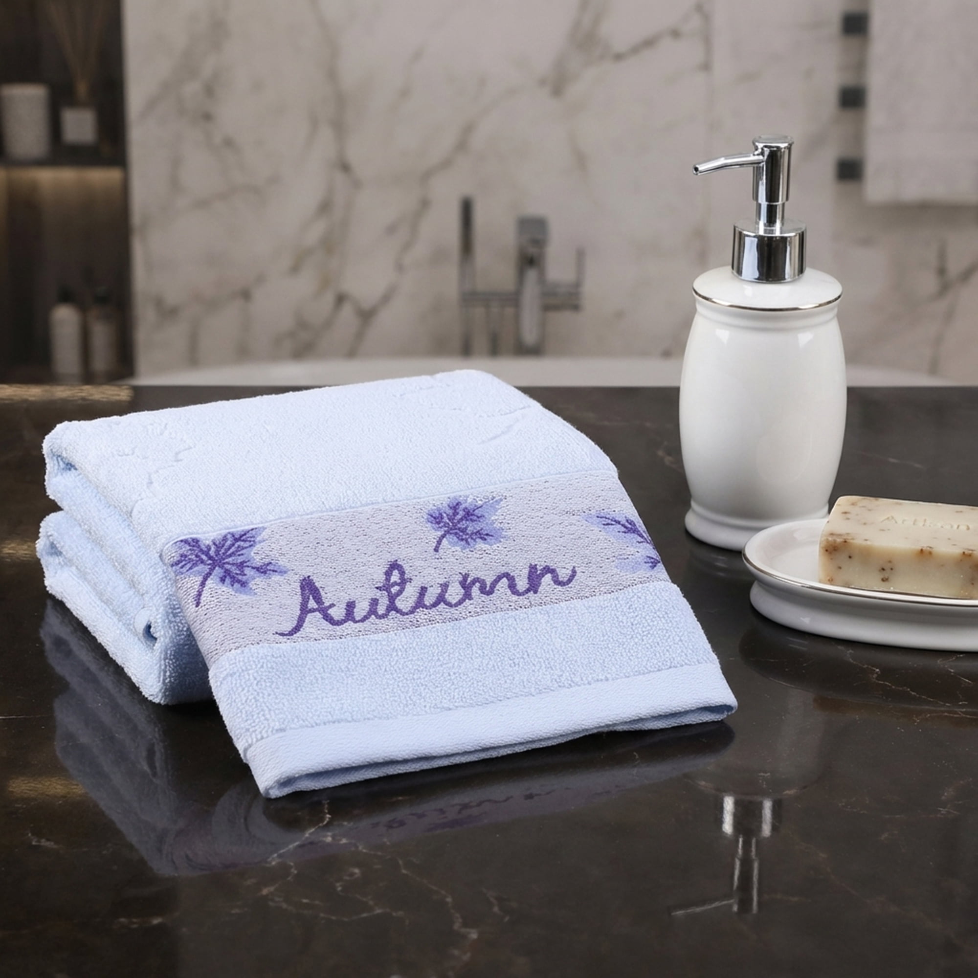 Unique Bargains Maple Leaf Jacquard Soft Absorbent Quick Dry Towels Blue 2pk