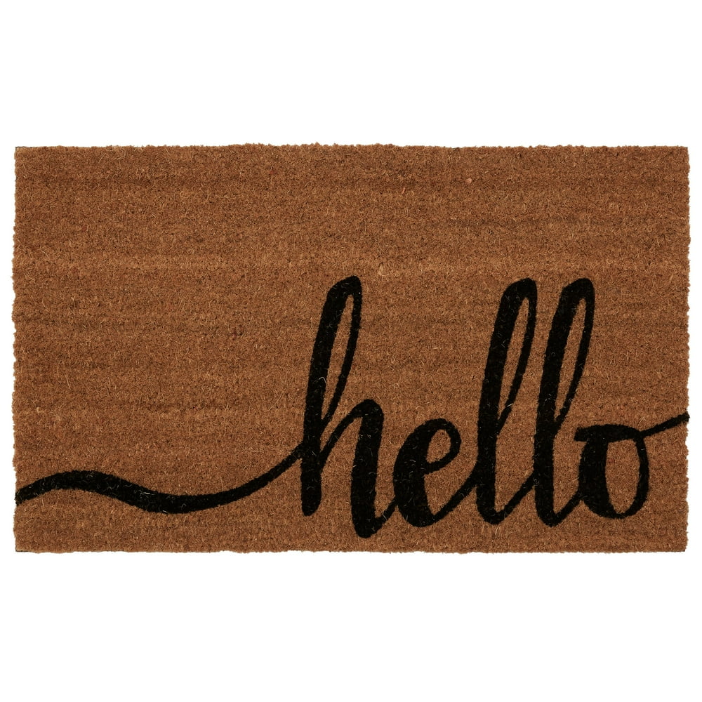 Mainstays Hello Coir Outdoor Doormat, Natural and Black, 18" x 30