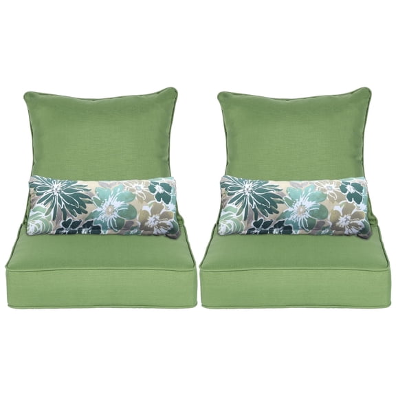 Aoodor 22"x24" Green Patio Chair Cushions Set, Memory Foam Outdoor Seat Cushions (Set of 2 Seats, 2 Backs, 2 Lumbar Pillows)