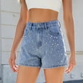 thumbnail image 4 of Hvot&aat Women's Rhinestone Denim Shorts High Waist Stretch Shorts Button Zipper Pocket Jeans Shorts Straight Fit Shorts, 4 of 6
