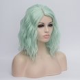 thumbnail image 4 of Humano Cabello Pelucas para Mujeres Dama 16" Fluorescente Verde Rizado Peluca con Peluca Gorra, 4 of 6