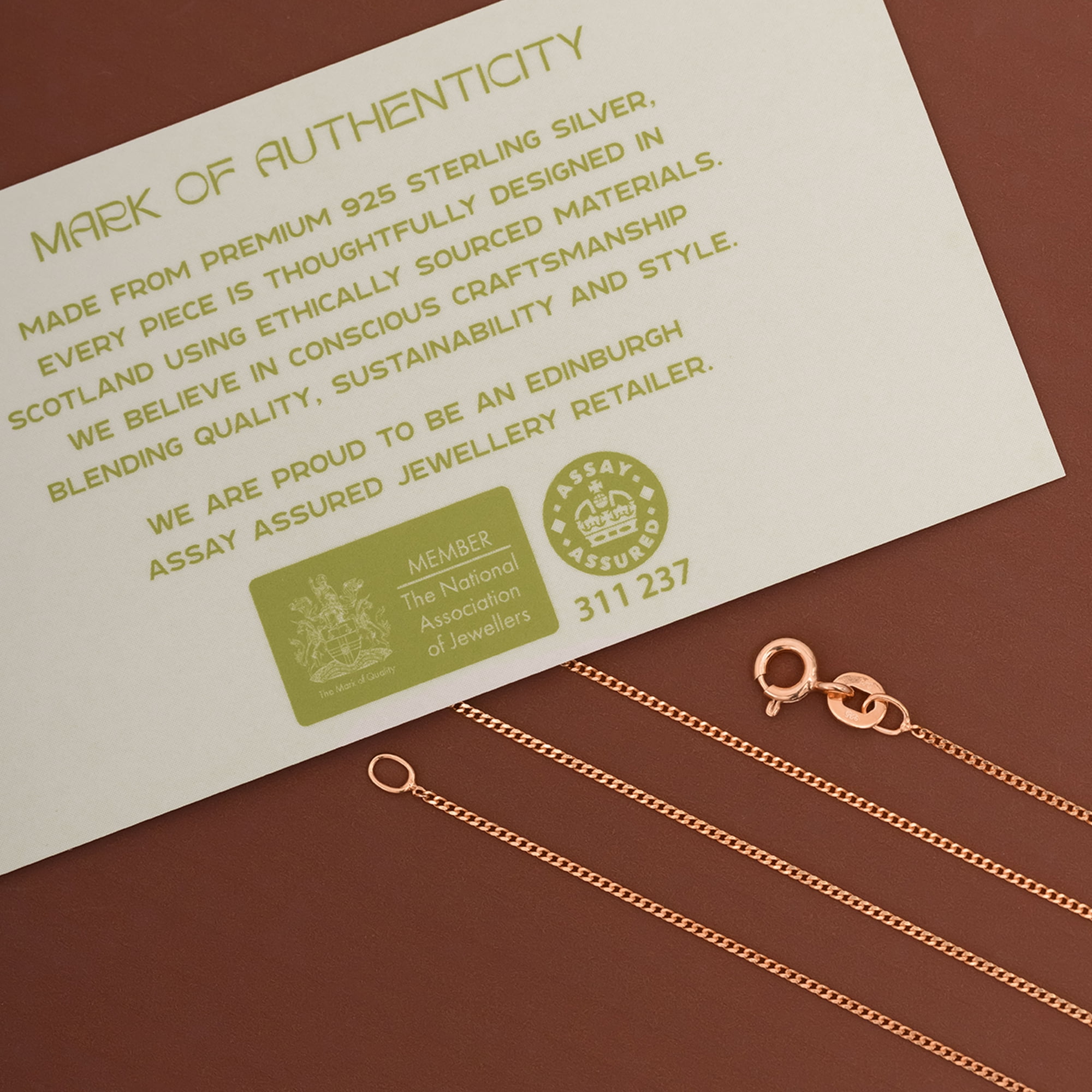 Amberta 14K Rose Gold Plated 925 Sterling Silver 1.05 mm Curb Chain Necklace: Rose Gold Necklace 16 inch / 40 cm