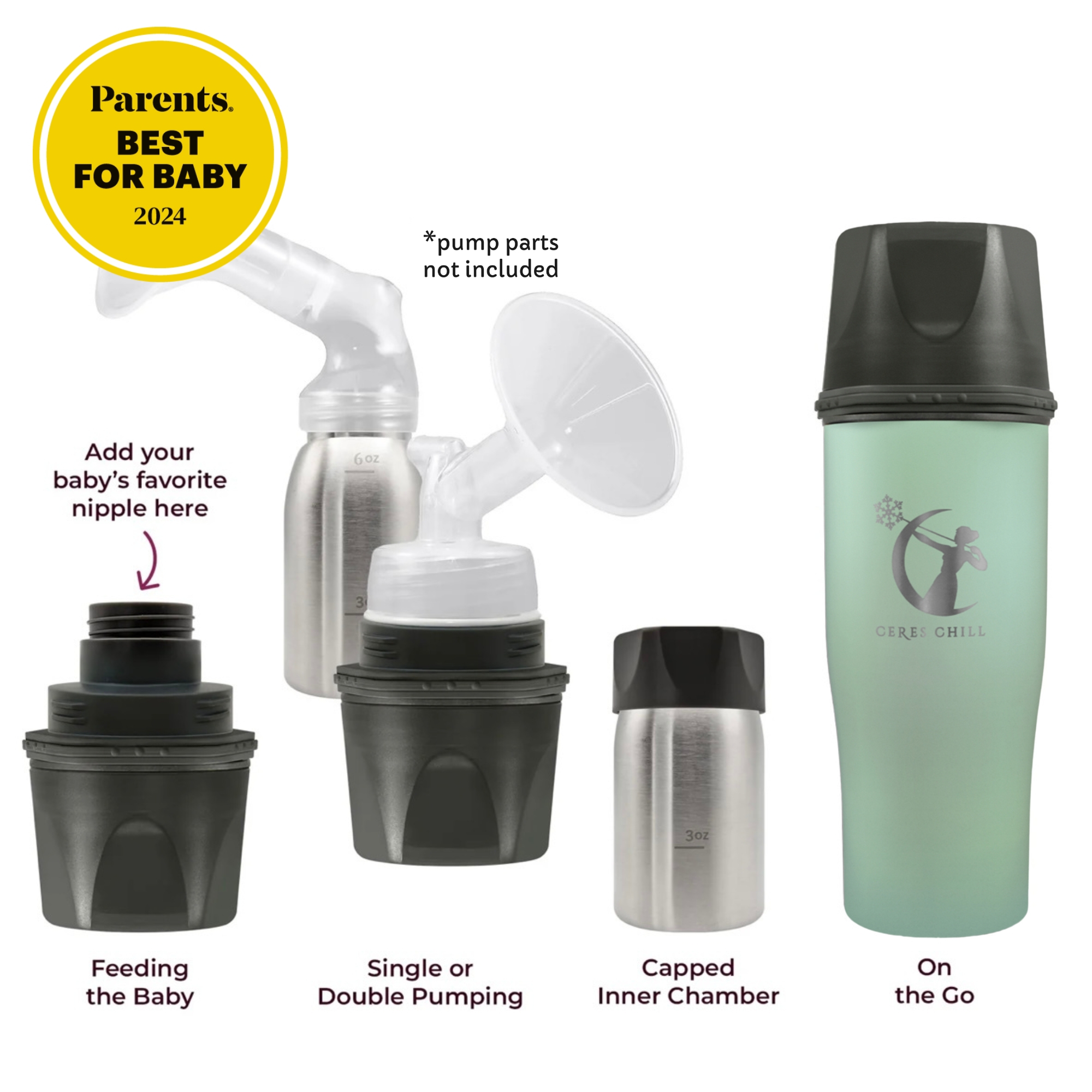 Ceres Chill Demigoddess Mini Breast Milk Chiller Container Stainless Steel Zen Green 16 oz. 1 ct