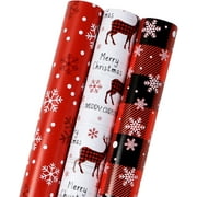 Christmas Wrapping Paper Roll - Red White Black Buffalo Plaid Gift Wrapping Paper for Xmas,Birthday,Seasonal Winter Holiday Party - 3 Mini Roll -17in x 120in Per Roll(42.3 sqft)