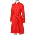 thumbnail image 4 of Afinprain Womens Clergy Long Sleeve A‑Line Dress with Tab Collar Tie Belt Side Buttons, 4 of 7