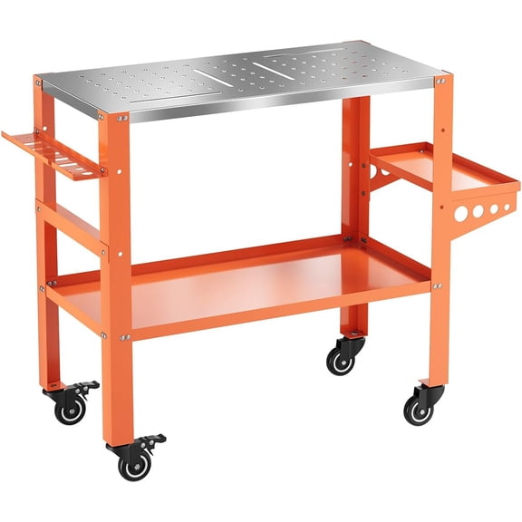 36 Inx18 In Welding Workbench 1200 lb Steel Rolling Table with Lockable Wheels and Tool Racks