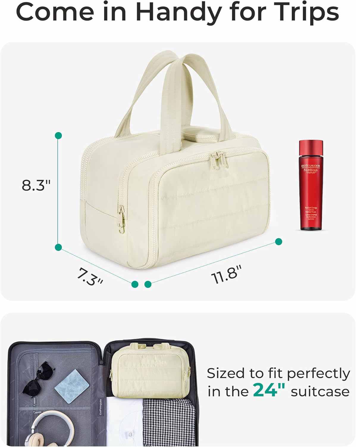 Gift Travel Toiletry Bag for Women - Large Wide-Open Dry-Wet Separation Organizer, 4-Compartment Leak-Proof Toiletry Storage