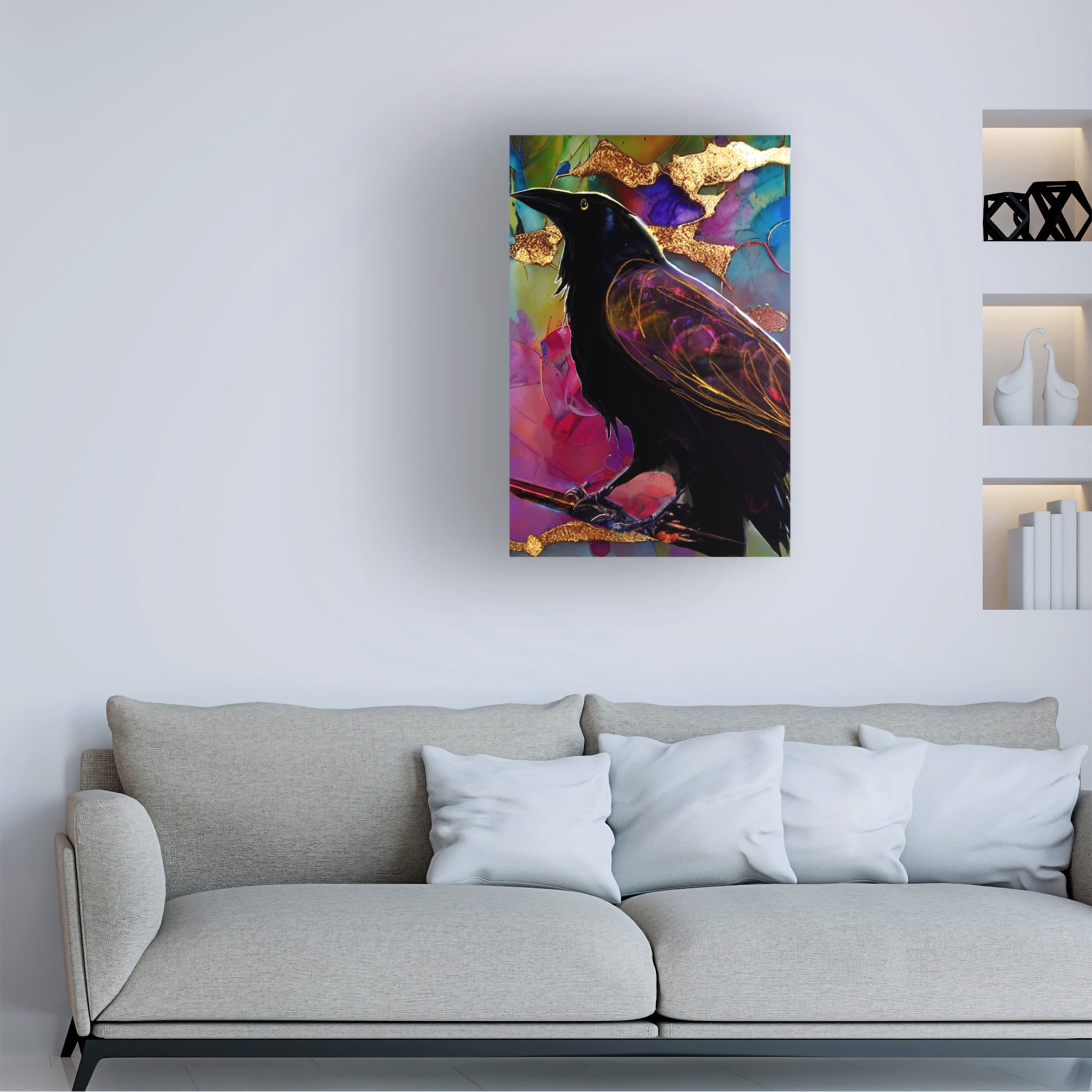 Trademark Fine Art Ruth Day Raven with Pink and Gold Canvas Wall Art