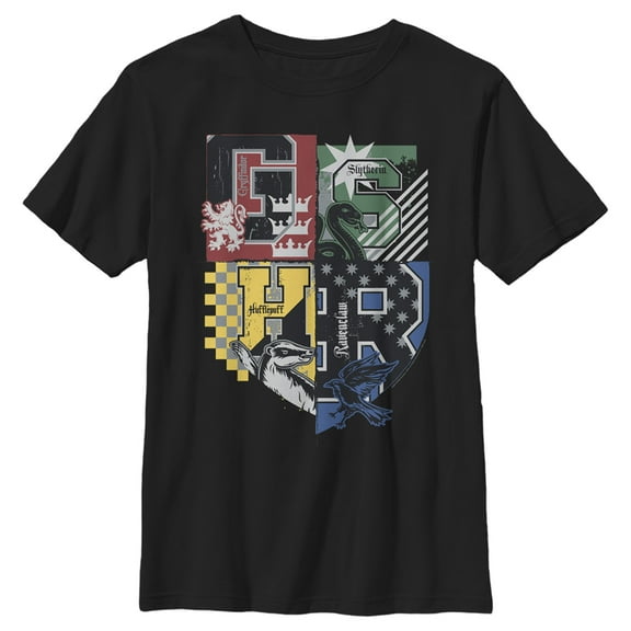 Boy's Harry Potter House Crests Shield  Graphic Tee Black X Large