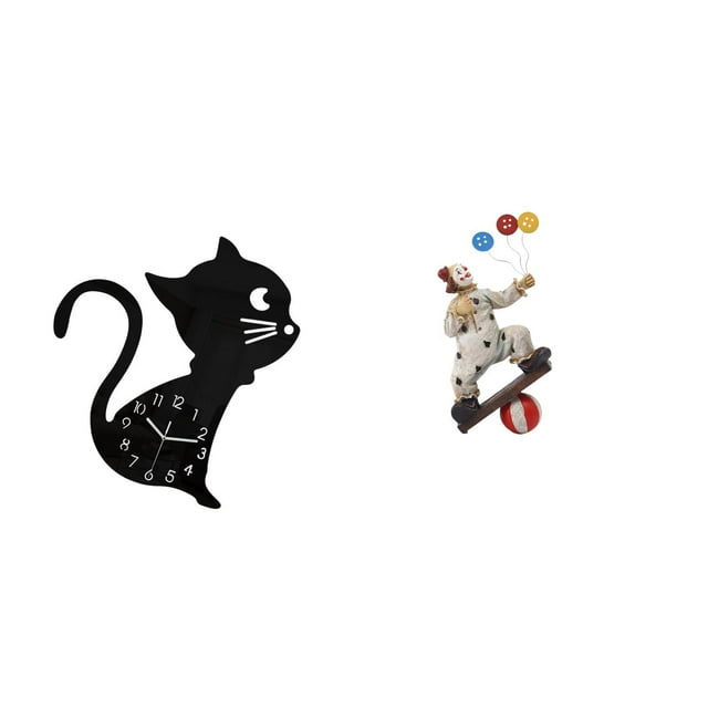 Reloj de pared,Reloj de pared con diseño de gato para guardería,sala de juegos y interior,Figuras de payaso,Escultura de payaso como adorno de mesa,Colección de estatuillas de payasos