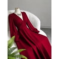 thumbnail image 2 of Women Deep V Neck Long Sleeve Maxi Gown, Ruched Waist A Line Flared Formal Dress, Elegant Party Wedding Guest Dress, 2 of 4
