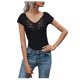 thumbnail image 1 of Gibobby Camiseta Powerblend con Cuello en V Camiseta suelta informal con cuello en V para mujer, blusa manga corta con estampado(Negro,CH), 1 of 5