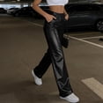 thumbnail image 5 of Ecqkame Women Faux Leather Pants Wide Leg Straight Elastic Mid Waisted Pleather PU Stretch Trousers with Pockets Black M, 5 of 9