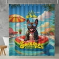 thumbnail image 2 of Hello Summer French Bulldog Pool Day on Watermelon Float Shower Curtain Dog Lover Gifts Waterproof Bathroom Bathtub Curtain - 13008, 2 of 5
