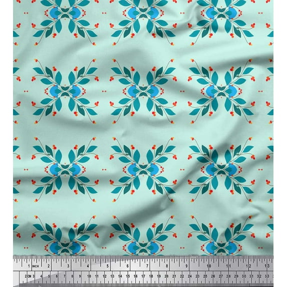 Soimoi Green Cotton Jersey Fabric Berries Leaves Printed Fabric 1 Yard 58 Inch Wide
