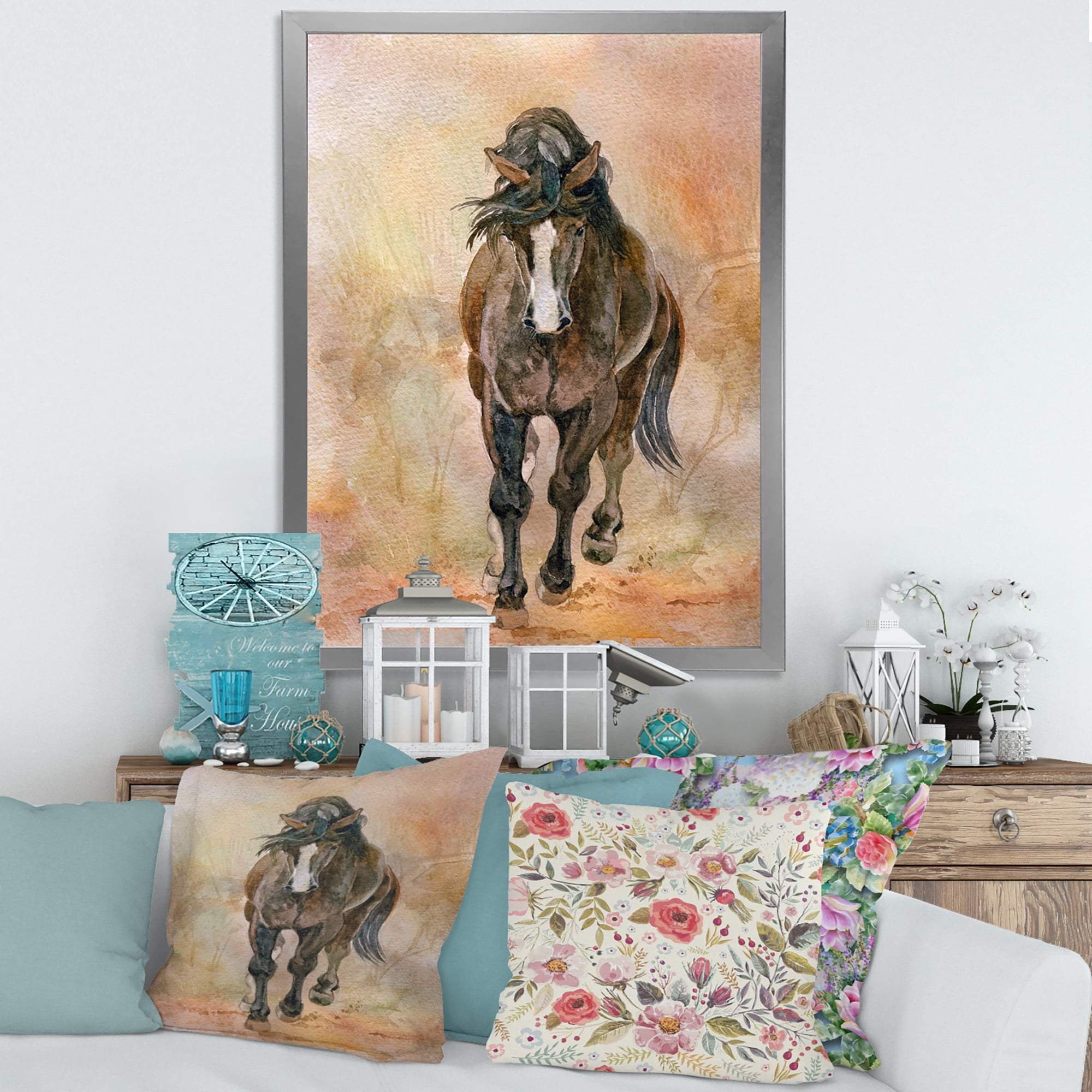 Designart 'Abstract Portrait Of Beautiful Chestnut Horse I' Farmhouse Framed Art Print