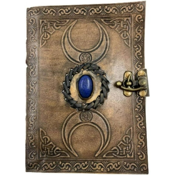 OVERDOSE Vintage Moon Design Stone Leather Journal With Brass C-Lock - Handmade Unlined Paper Leather Bound Journal | Sketchbook & Notebook - Drawing Journal - 5 x 7 inches | 12 x 17 cm | A6