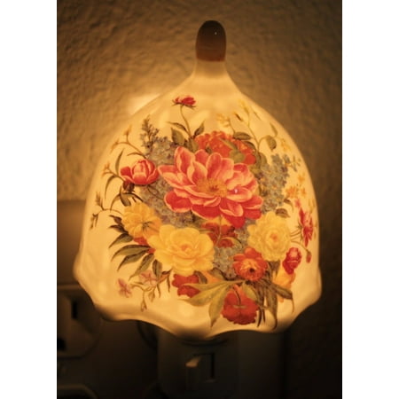 - Mulitcolored Peony Flowers Porcelain Vintage Night Light Lamp Home Decor